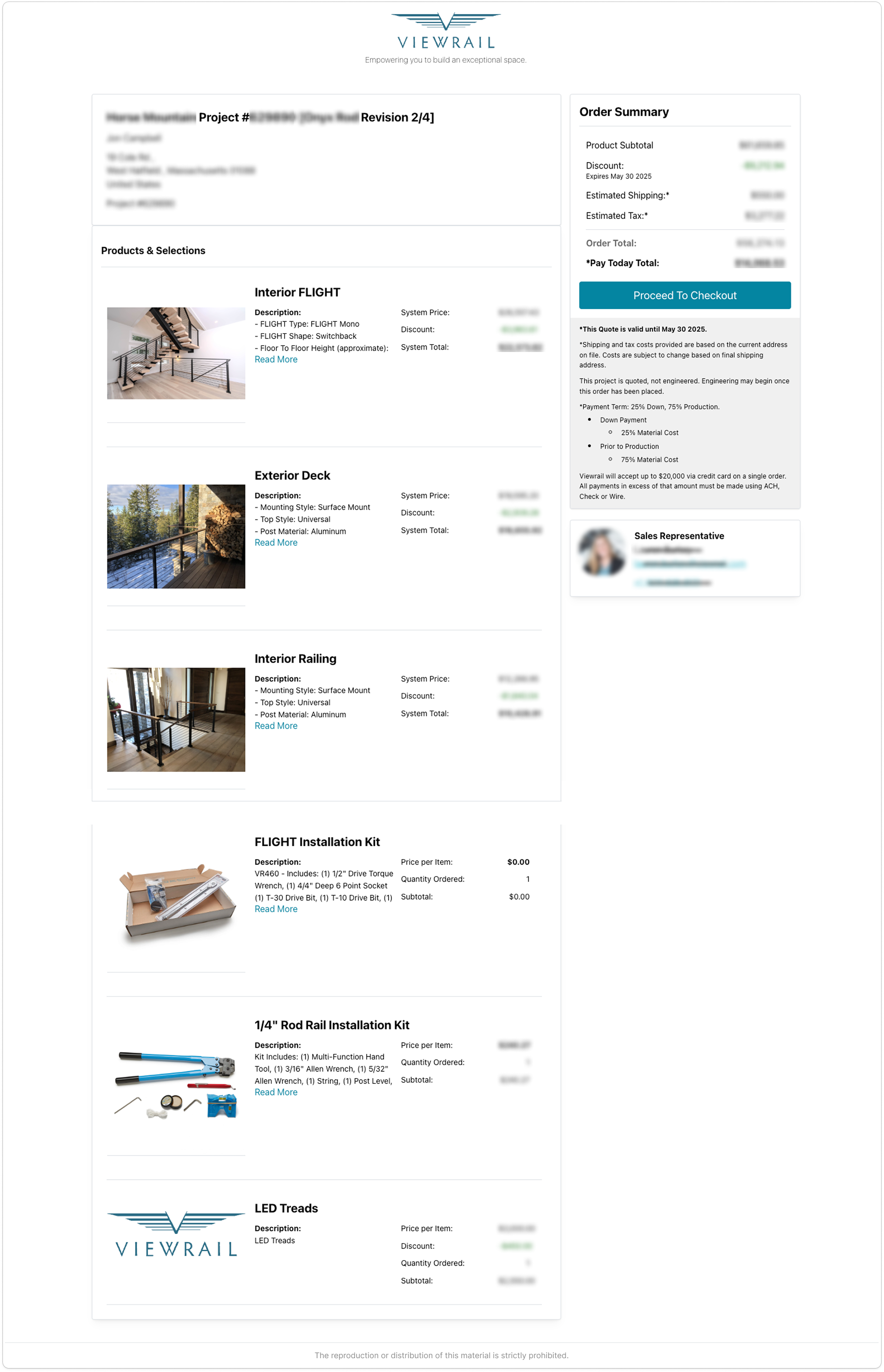 Old Viewrail quote before redesign